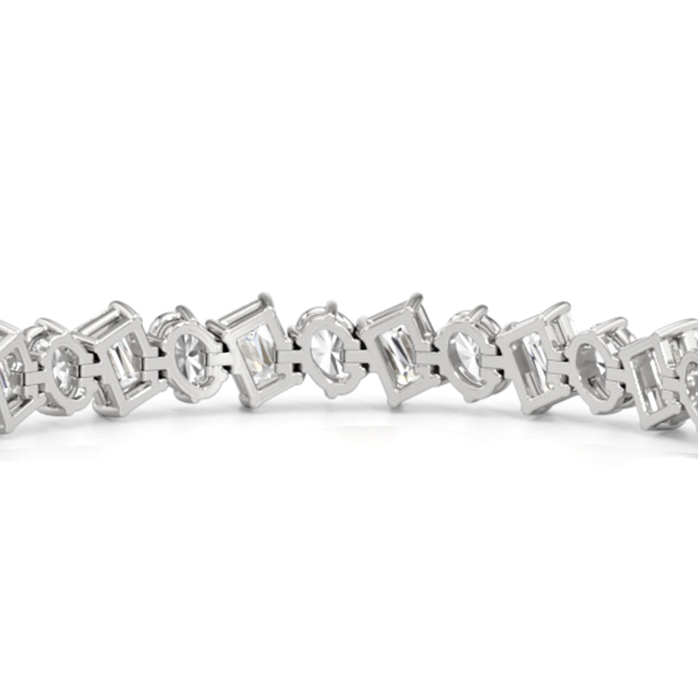 Oval and Emerald Herringbone Tennis Bracelet with 13 Cut Diamond in 14KT White Gold view 8
