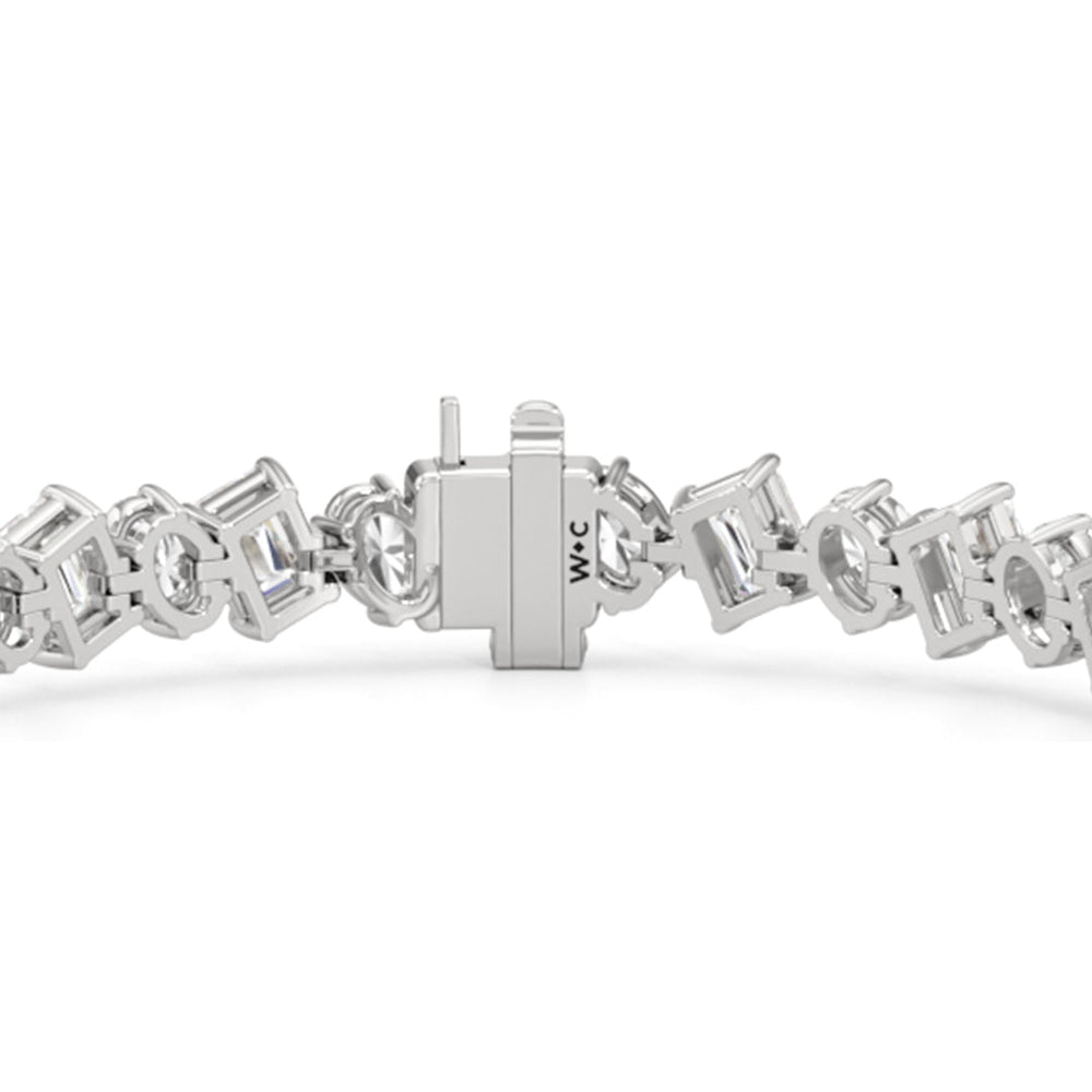 Oval and Emerald Herringbone Tennis Bracelet with 13 Cut Diamond in 14KT White Gold view 7
