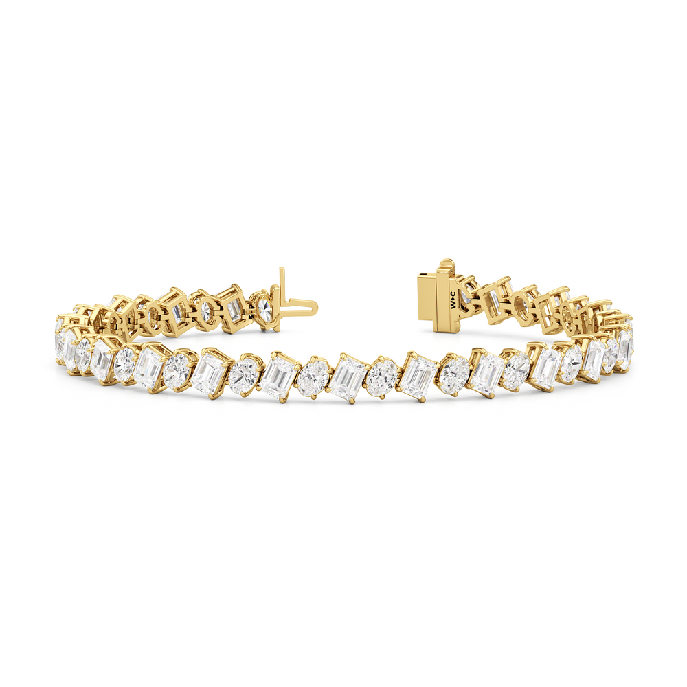 Oval and Emerald Herringbone Tennis Bracelet with 13 Cut Diamond in 14KT Yellow Gold view 2

