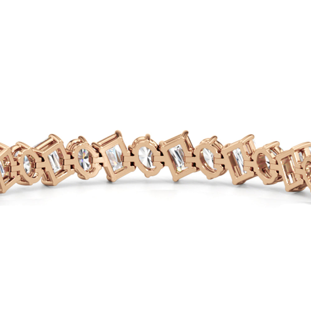 Oval and Emerald Herringbone Tennis Bracelet with 13 Cut Diamond in 14KT Rose Gold view 8

