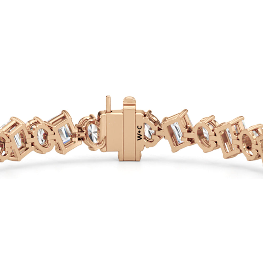 Oval and Emerald Herringbone Tennis Bracelet with 13 Cut Diamond in 14KT Rose Gold view 7
