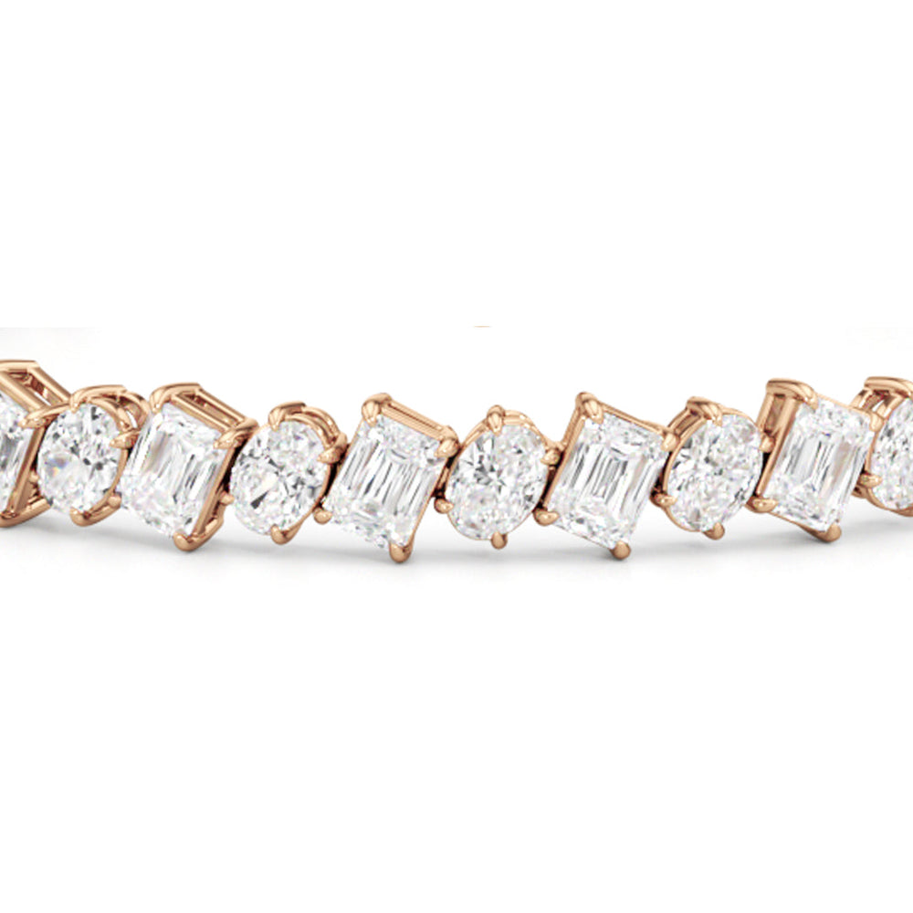 Oval and Emerald Herringbone Tennis Bracelet with 13 Cut Diamond in 14KT Rose Gold view 6
