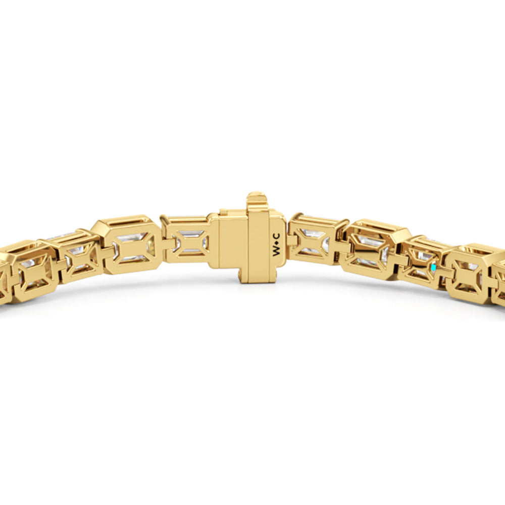 Bezeled Emerald Alternating Tennis Bracelet with 16 Cut Diamond in 14KT Yellow Gold view 7
