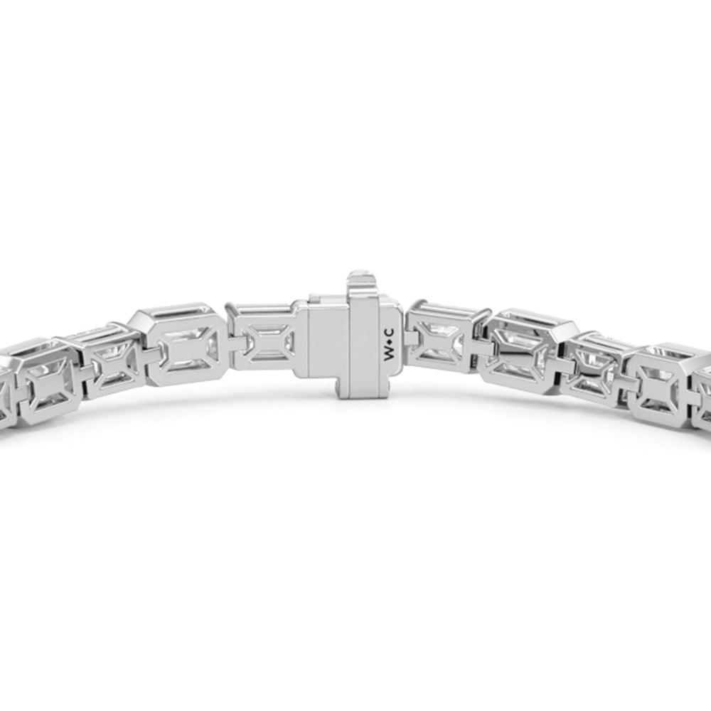 Bezeled Emerald Alternating Tennis Bracelet with 16 Cut Diamond in 14KT White Gold view 7
