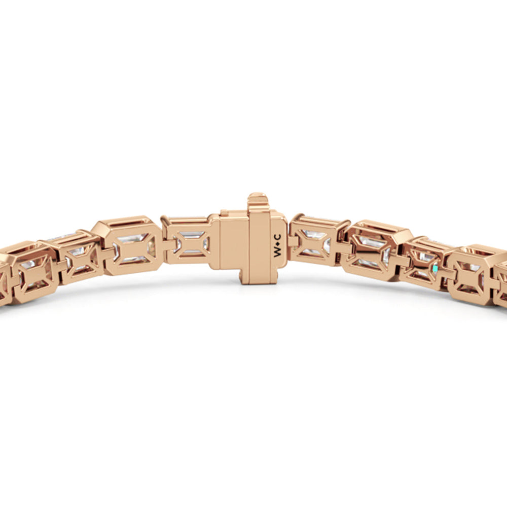 Bezeled Emerald Alternating Tennis Bracelet with 16 Cut Diamond in 14KT Rose Gold view 7
