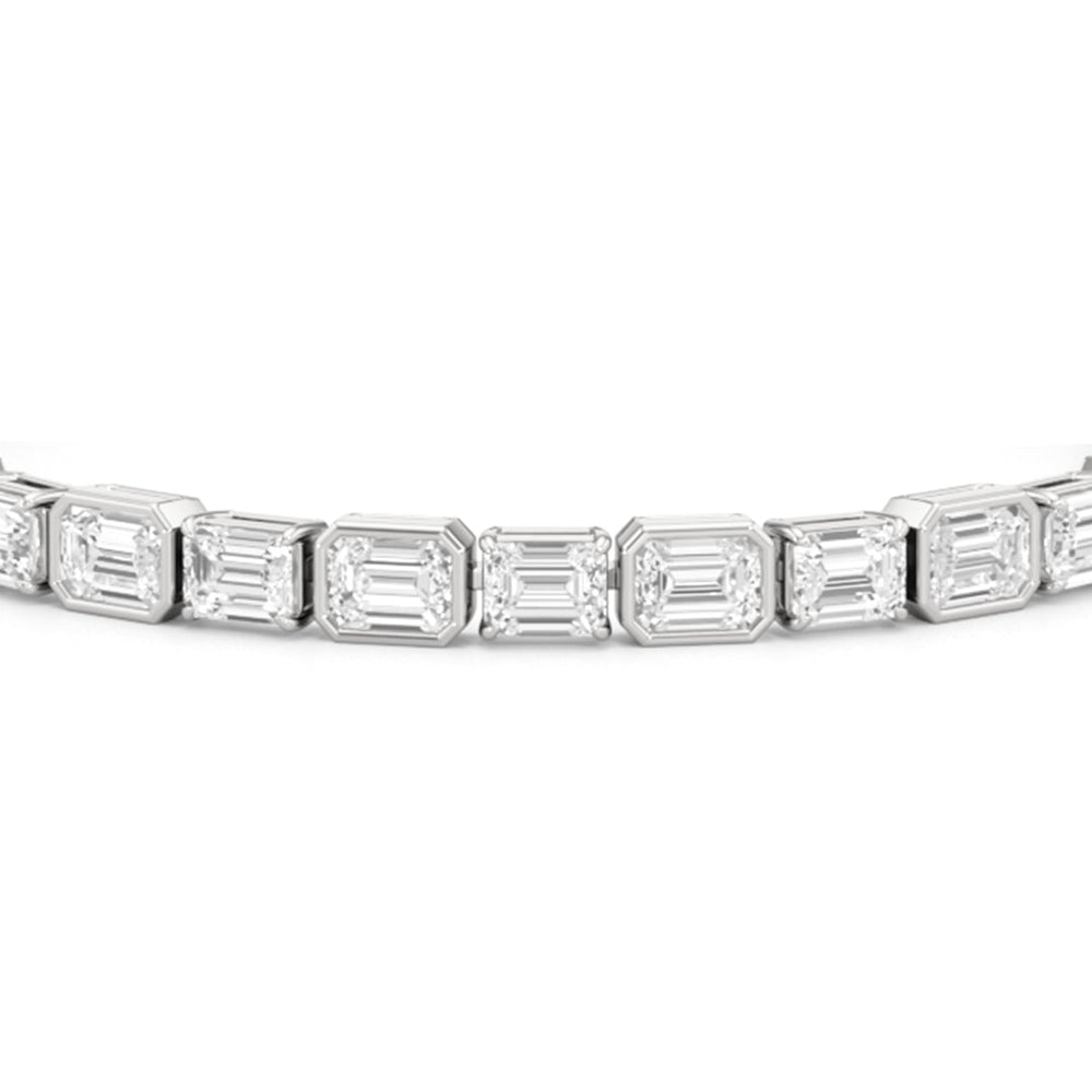 Bezeled Emerald Alternating Tennis Bracelet with 16 Cut Diamond in 14KT White Gold view 6
