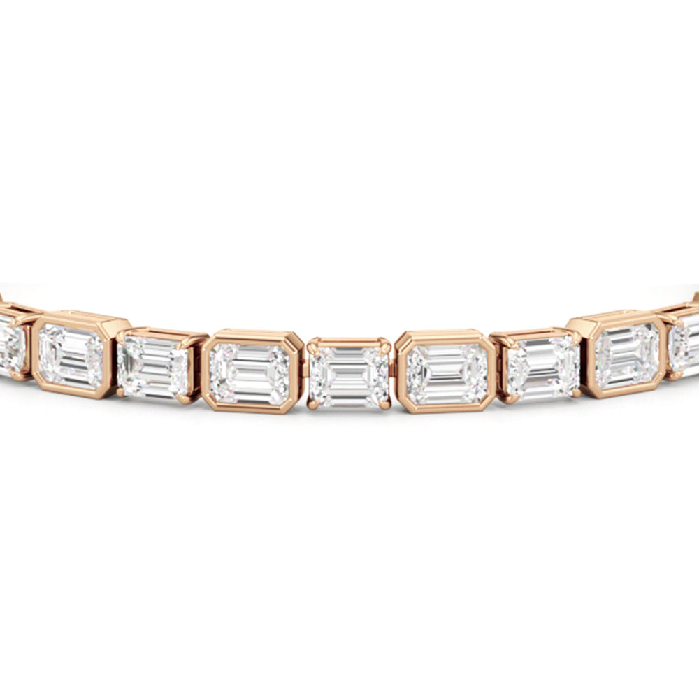 Bezeled Emerald Alternating Tennis Bracelet with 16 Cut Diamond in 14KT Rose Gold view 6
