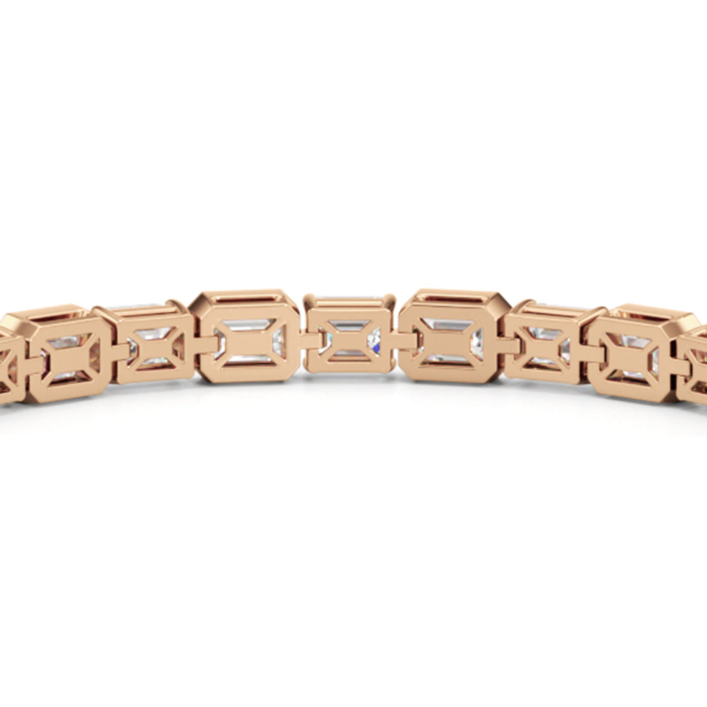 Bezeled Emerald Alternating Tennis Bracelet with 16 Cut Diamond in 14KT Rose Gold view 8
