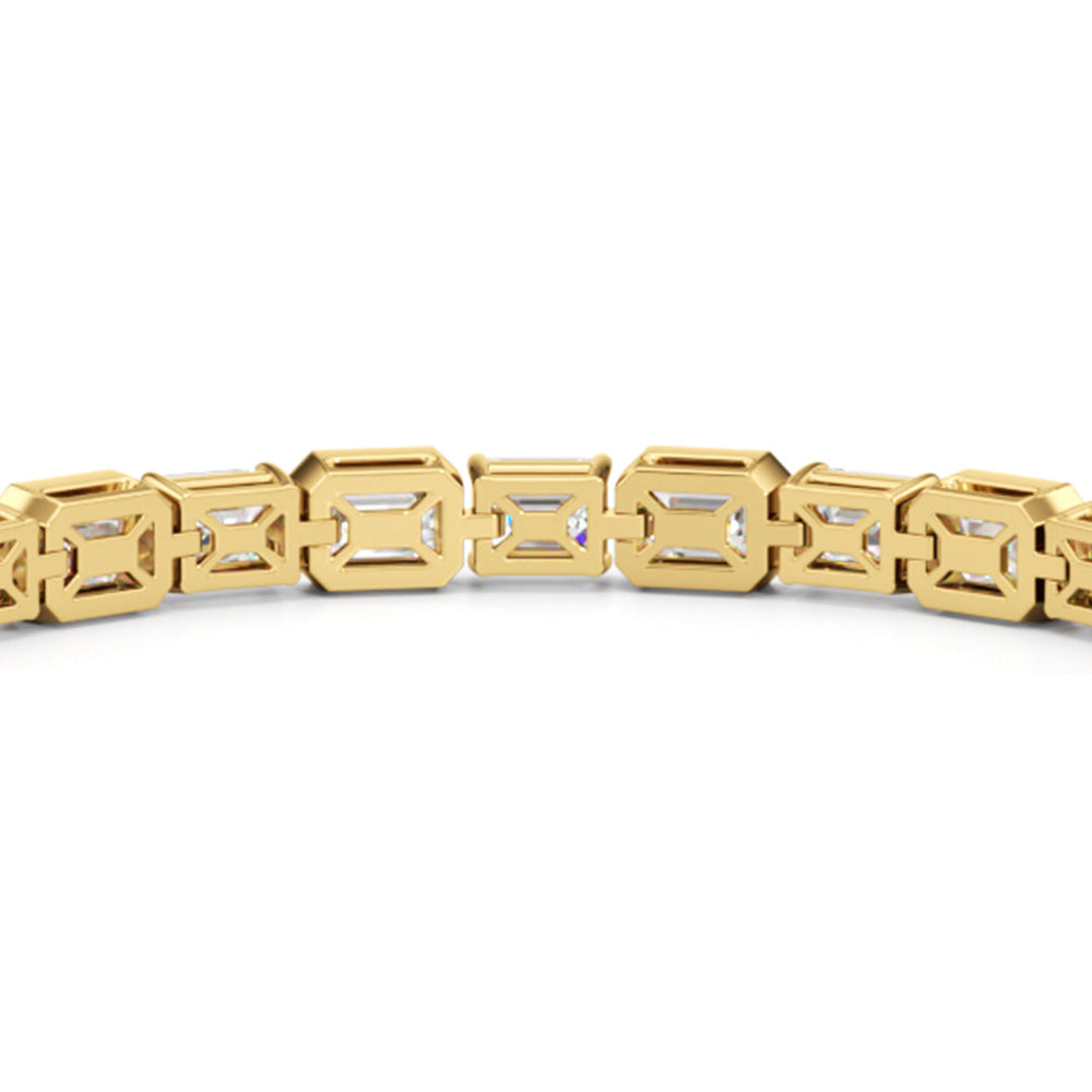 Bezeled Emerald Alternating Tennis Bracelet with 16 Cut Diamond in 14KT Yellow Gold view 8
