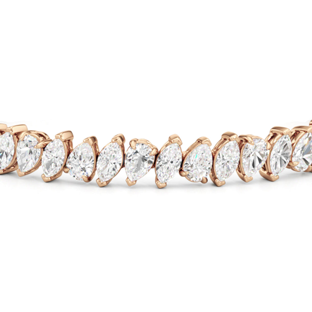 Marquise and Pear Tennis Bracelet with Lab Cut Diamond in 14KT Rose Gold view 6
