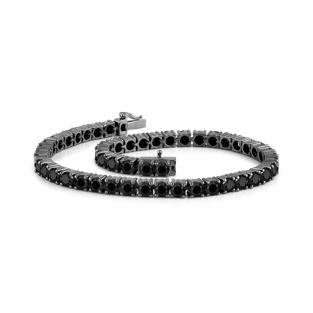 Round Black Diamond Tennis Bracelet with 13 Cut Diamond in 14KT Sterling Silver view 2
