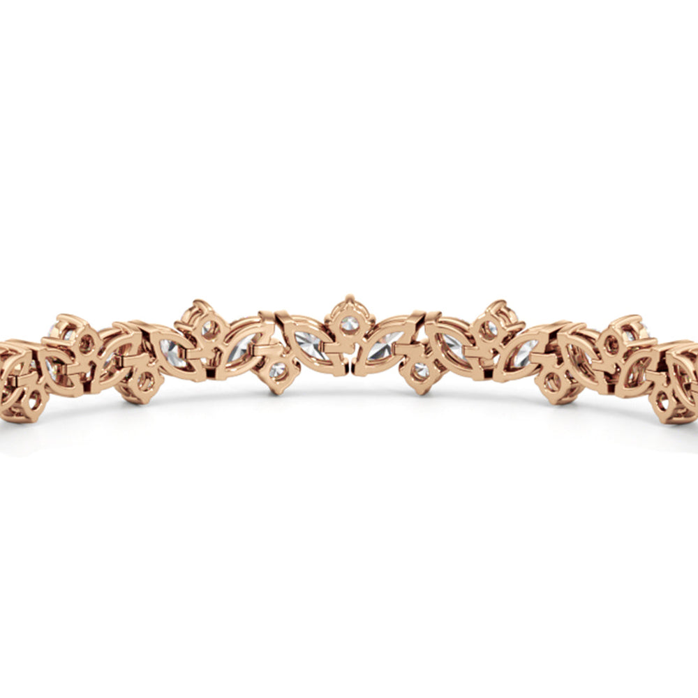 Marquise Wreath Tennis Bracelet with Lab Cut Diamond in 14KT Rose Gold view 8

