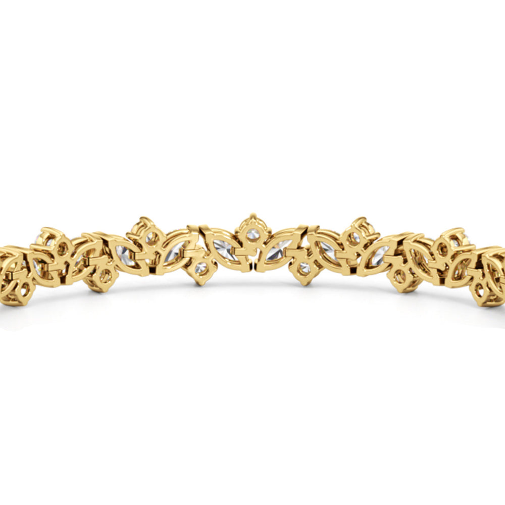 Marquise Wreath Tennis Bracelet with Lab Cut Diamond in 14KT Yellow Gold view 8
