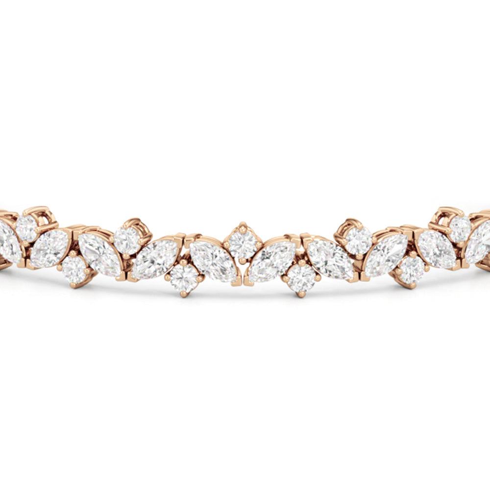 Marquise Wreath Tennis Bracelet with Lab Cut Diamond in 14KT Rose Gold view 6
