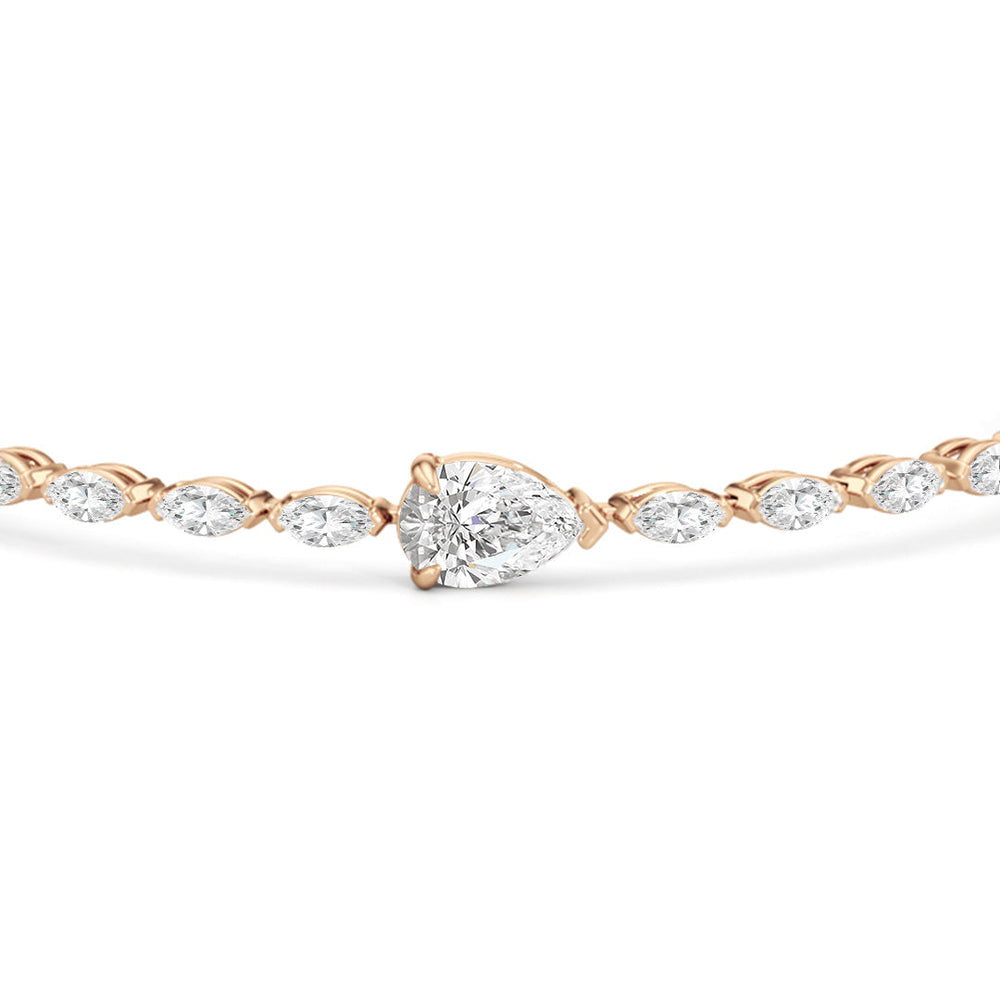 Pear with Trailing Marquise Tennis Bracelet with Lab Cut Diamond in 14KT Rose Gold view 6
