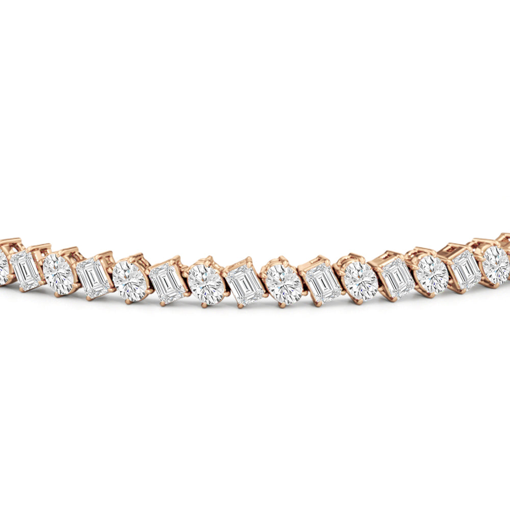 Oval and Emerald Herringbone Tennis Bracelet with 5 1/2 Cut Diamond in 14KT Rose Gold view 5
