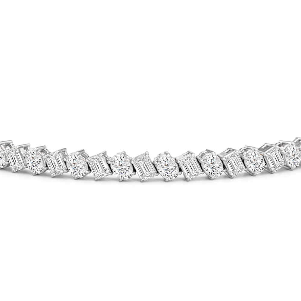 Oval and Emerald Herringbone Tennis Bracelet with 5 1/2 Cut Diamond in 14KT White Gold view 6

