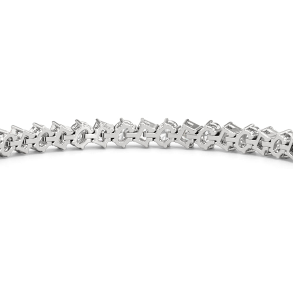 Oval and Emerald Herringbone Tennis Bracelet with 5 1/2 Cut Diamond in 14KT White Gold view 8
