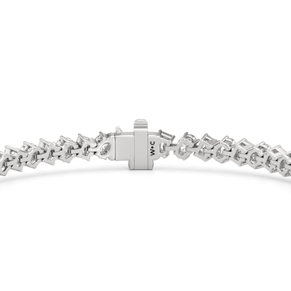 Oval and Emerald Herringbone Tennis Bracelet with 5 1/2 Cut Diamond in 14KT White Gold view 7

