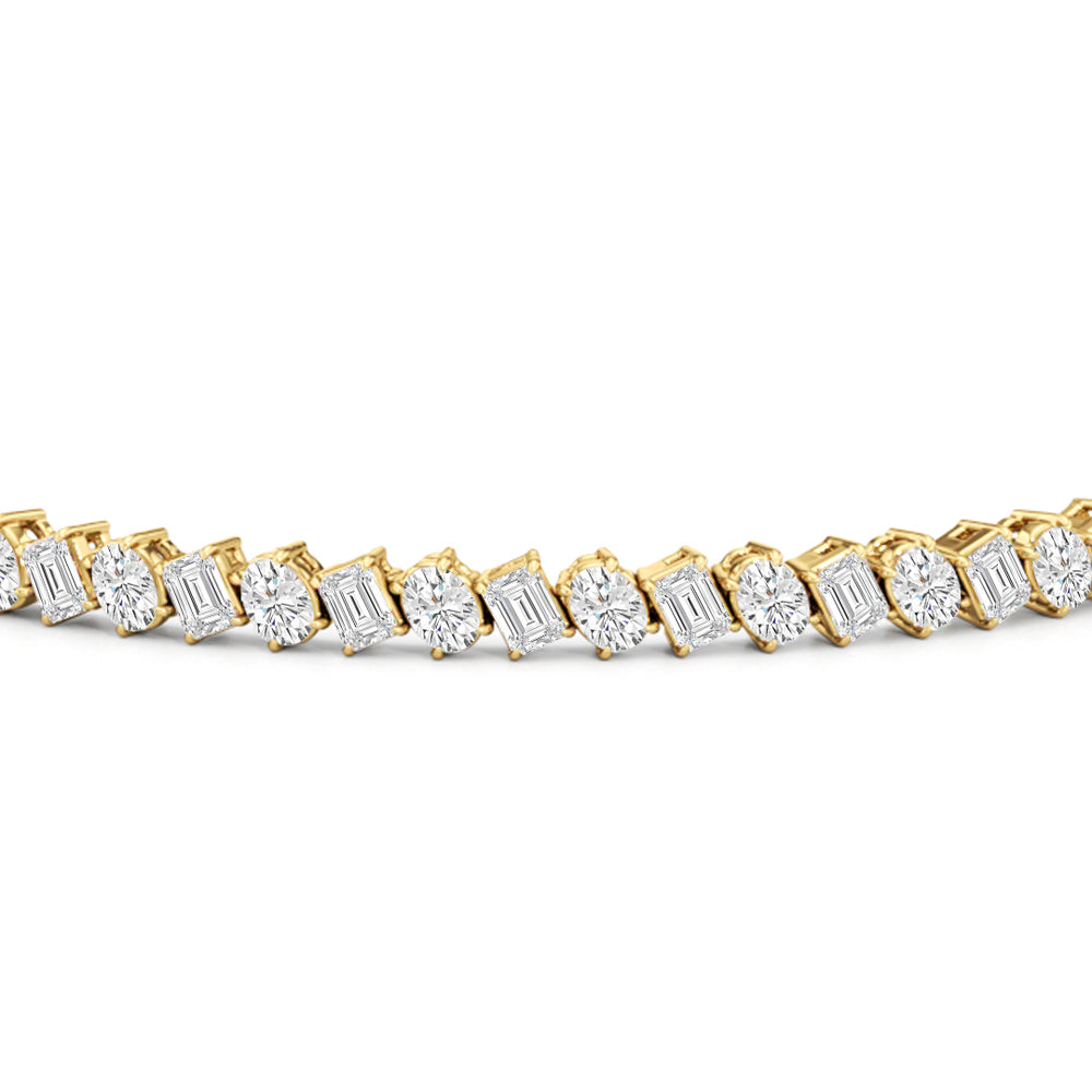 Oval and Emerald Herringbone Tennis Bracelet with 5 1/2 Cut Diamond in 14KT Yellow Gold view 6
