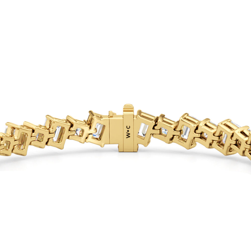 Emerald and Princess Herringbone Tennis Bracelet with Lab Cut Diamond in 14KT Yellow Gold view 7
