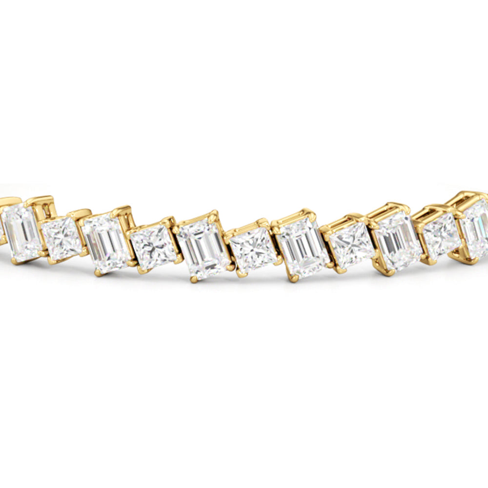 Emerald and Princess Herringbone Tennis Bracelet with Lab Cut Diamond in 14KT Yellow Gold view 6
