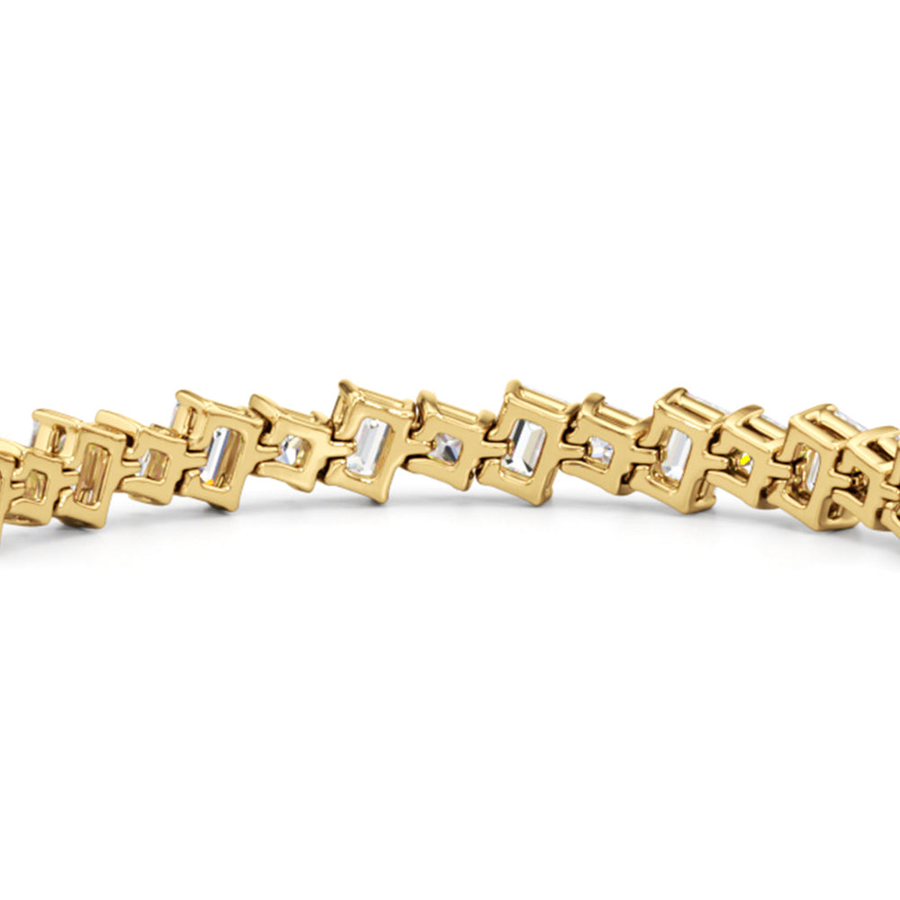 Emerald and Princess Herringbone Tennis Bracelet with Lab Cut Diamond in 14KT Yellow Gold view 8
