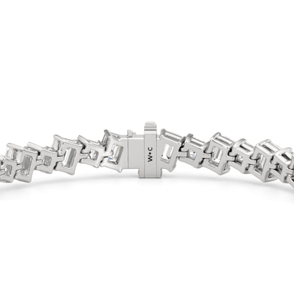 Emerald and Princess Herringbone Tennis Bracelet with Lab Cut Diamond in 14KT White Gold view 7
