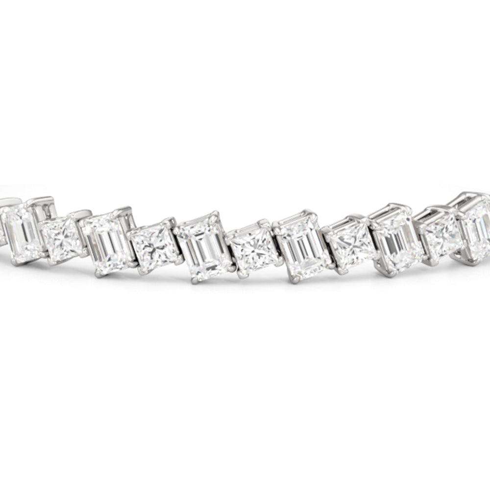 Emerald and Princess Herringbone Tennis Bracelet with Lab Cut Diamond in 14KT White Gold view 6

