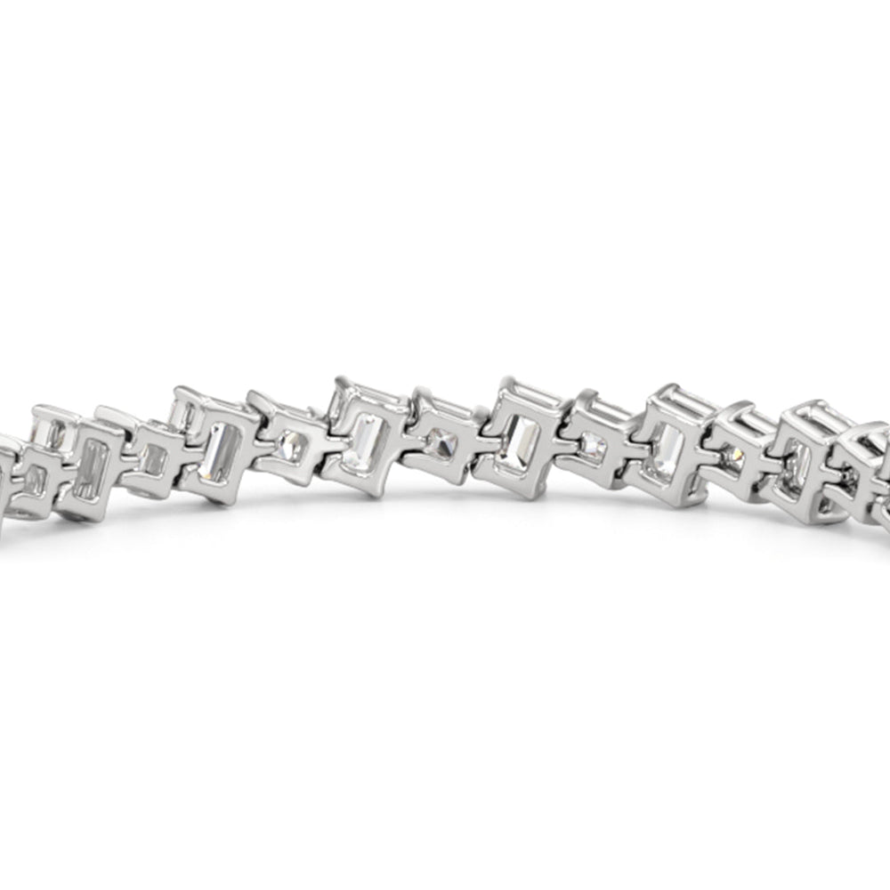 Emerald and Princess Herringbone Tennis Bracelet with Lab Cut Diamond in 14KT White Gold view 8
