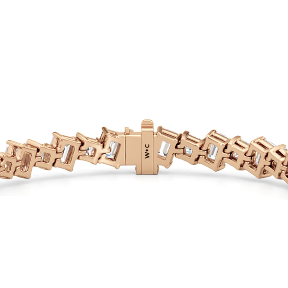 Emerald and Princess Herringbone Tennis Bracelet with Lab Cut Diamond in 14KT Rose Gold view 7
