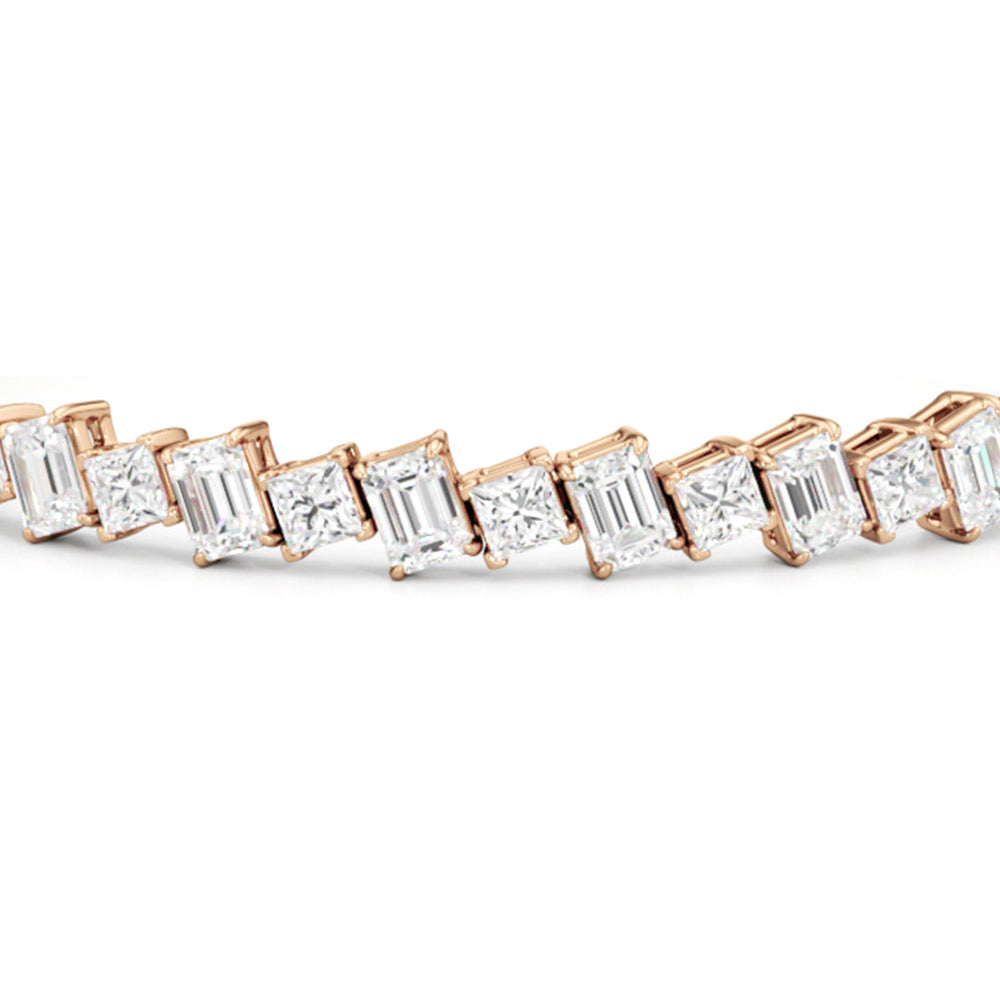 Emerald and Princess Herringbone Tennis Bracelet with Lab Cut Diamond in 14KT Rose Gold view 6
