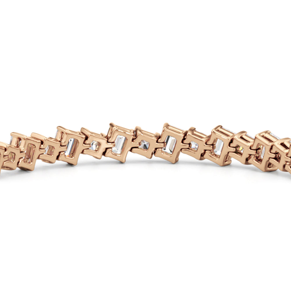 Emerald and Princess Herringbone Tennis Bracelet with Lab Cut Diamond in 14KT Rose Gold view 8
