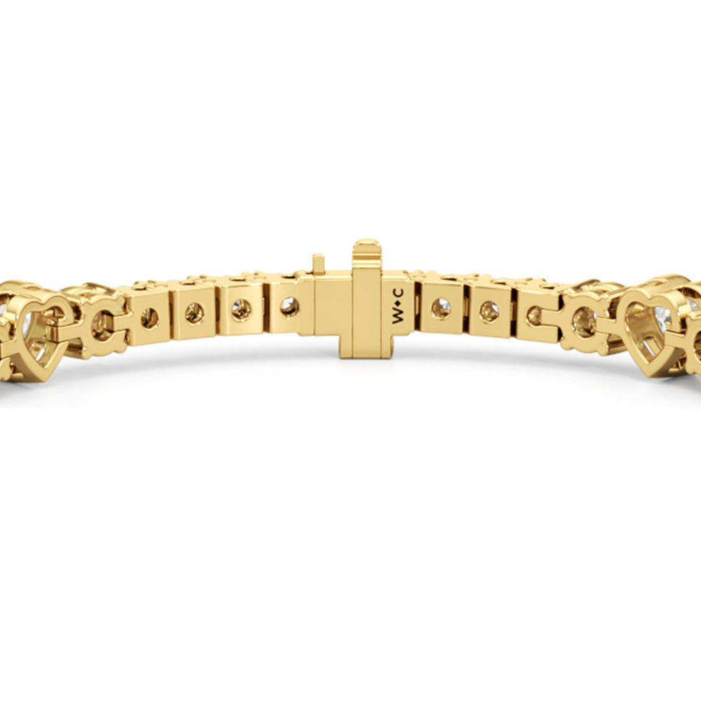 Bezeled Heart Station with Round Diamonds Tennis Bracelet with 9 Cut Diamond in 14KT Yellow Gold view 7

