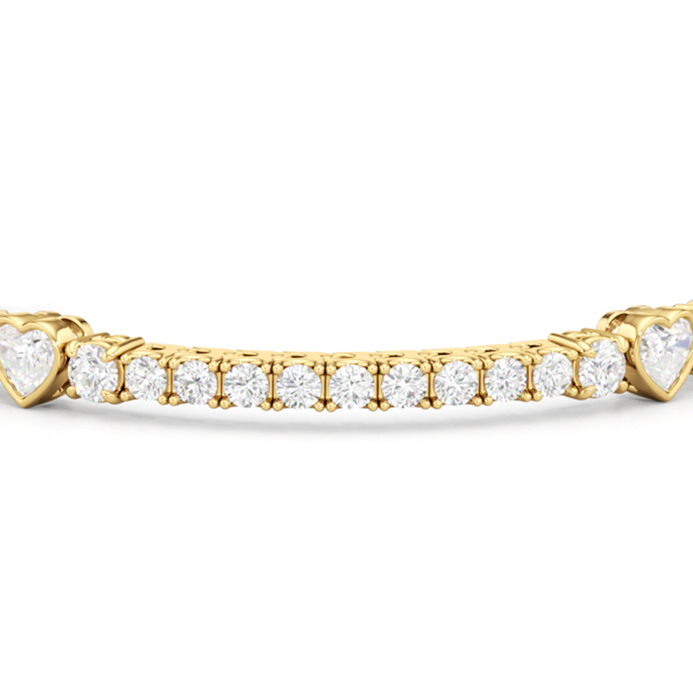 Bezeled Heart Station with Round Diamonds Tennis Bracelet with 9 Cut Diamond in 14KT Yellow Gold view 6
