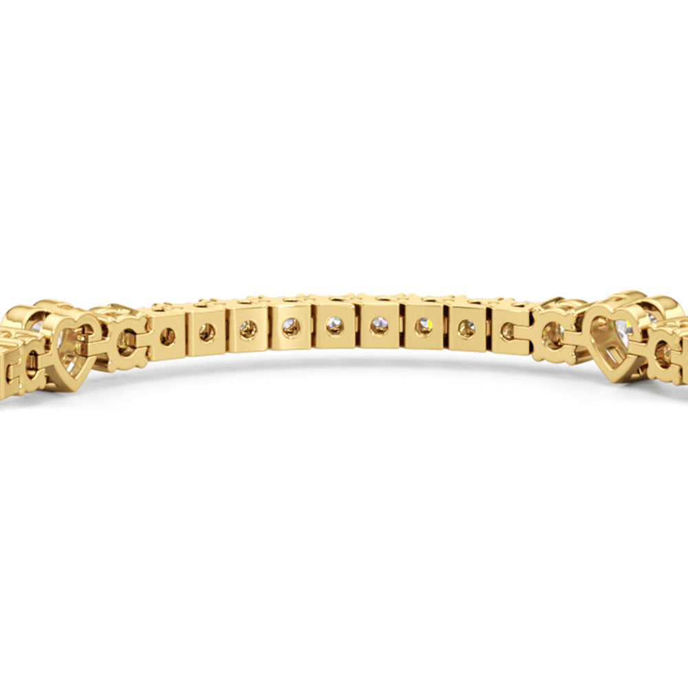 Bezeled Heart Station with Round Diamonds Tennis Bracelet with 9 Cut Diamond in 14KT Yellow Gold view 8
