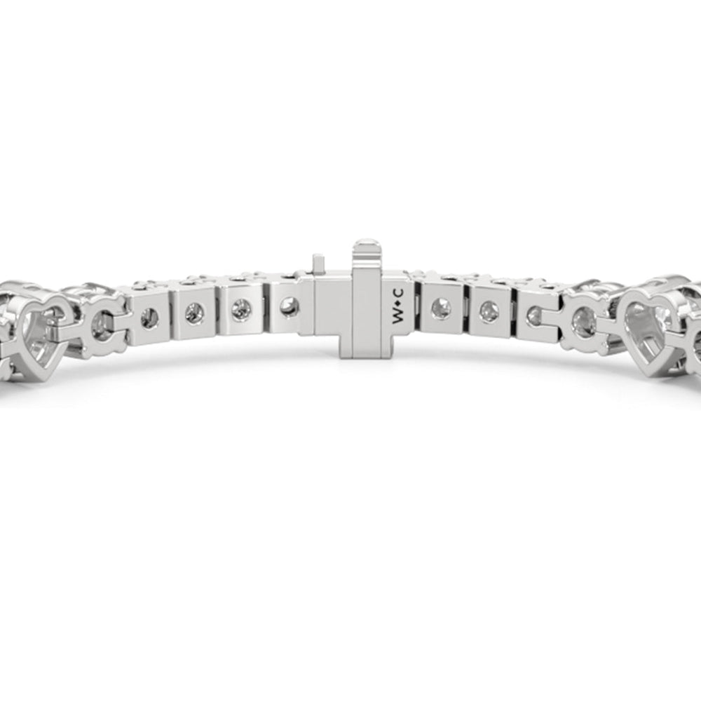 Bezeled Heart Station with Round Diamonds Tennis Bracelet with 9 Cut Diamond in 14KT White Gold view 7
