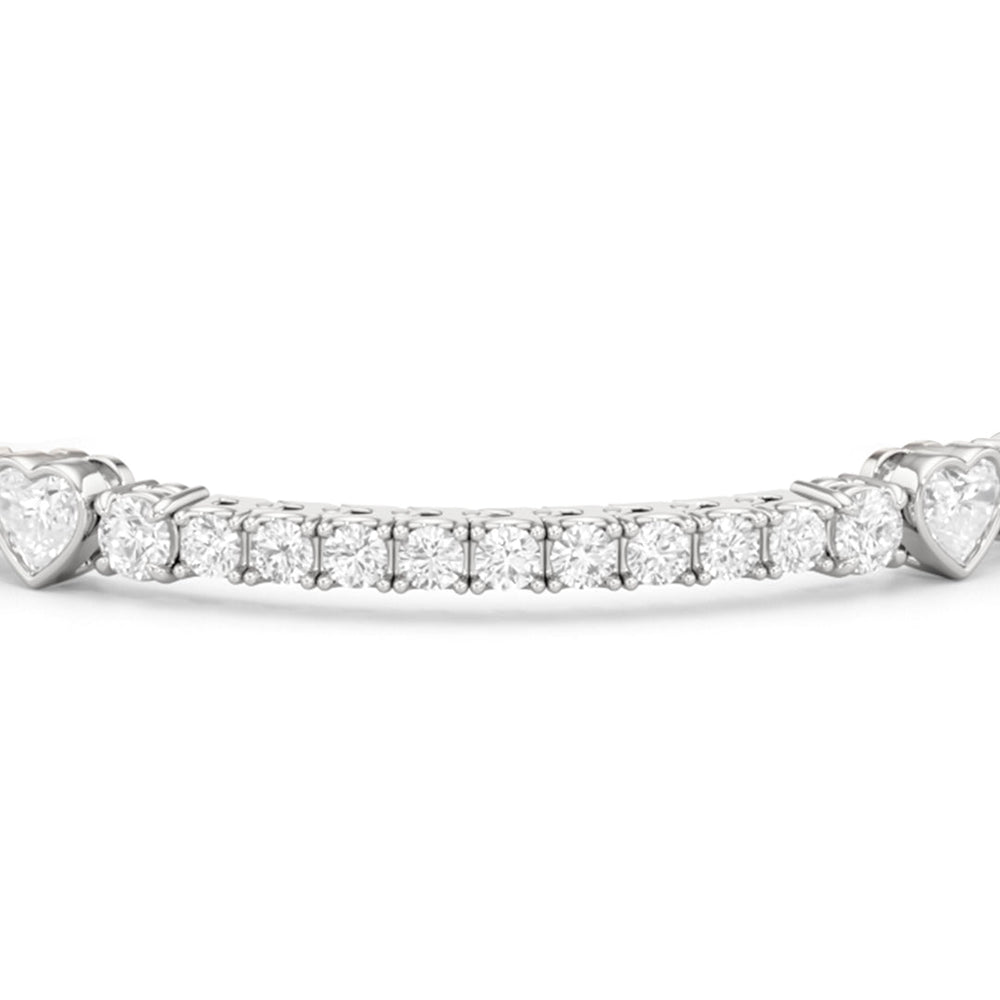 Bezeled Heart Station with Round Diamonds Tennis Bracelet with 9 Cut Diamond in 14KT White Gold view 6
