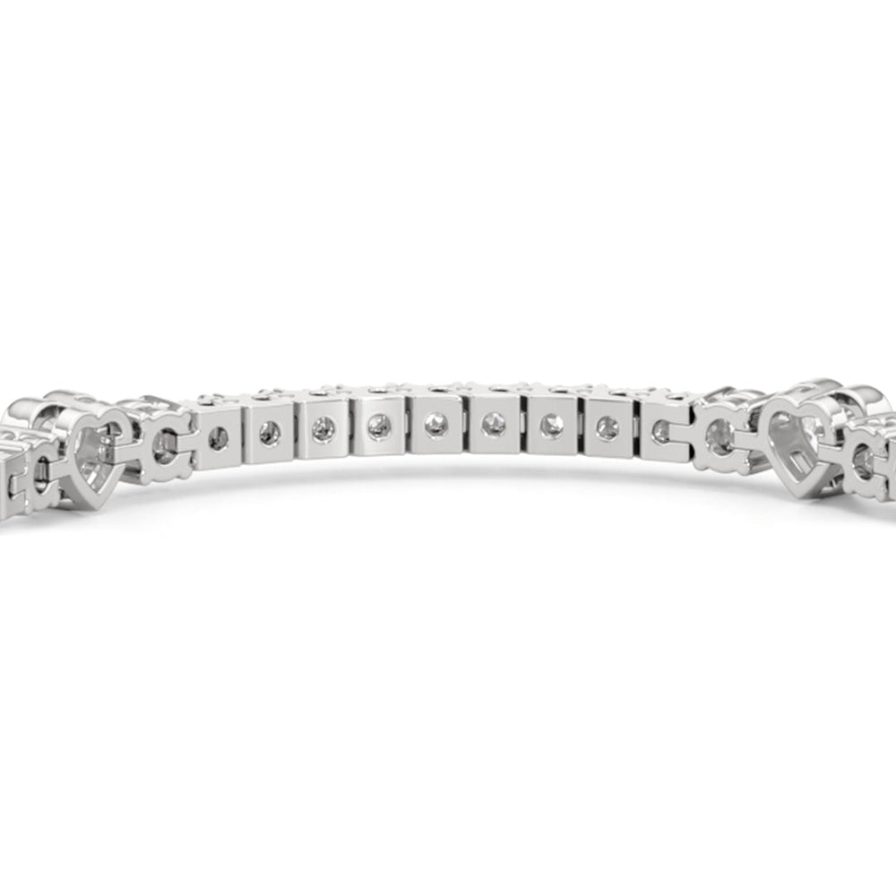 Bezeled Heart Station with Round Diamonds Tennis Bracelet with 9 Cut Diamond in 14KT White Gold view 8

