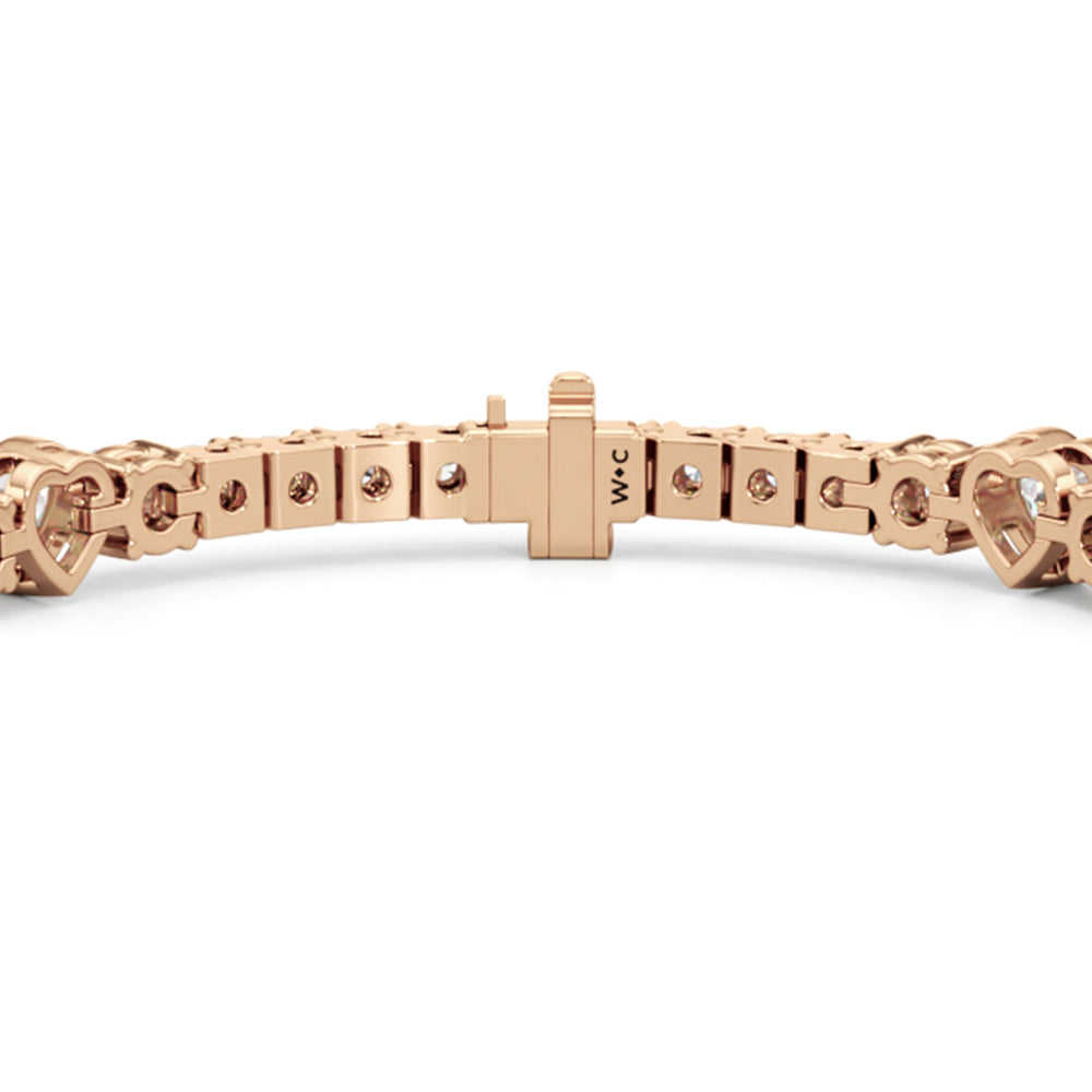 Bezeled Heart Station with Round Diamonds Tennis Bracelet with 9 Cut Diamond in 14KT Rose Gold view 7
