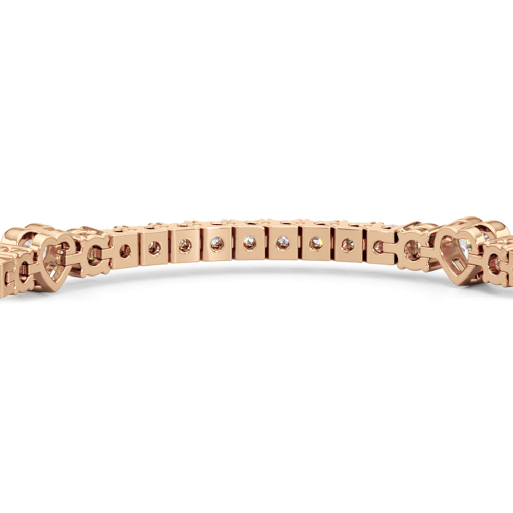 Bezeled Heart Station with Round Diamonds Tennis Bracelet with 9 Cut Diamond in 14KT Rose Gold view 8
