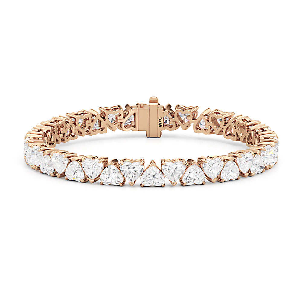 North-South Heart Shape Tennis Bracelet with Lab Cut Diamond in 14KT Rose Gold view 1
