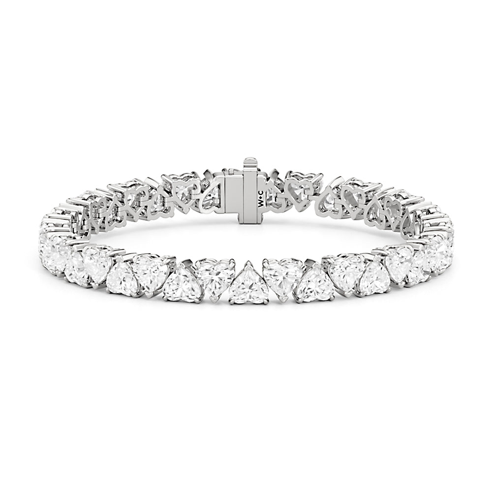 North-South Heart Shape Tennis Bracelet with Lab Cut Diamond in 14KT White Gold view 1
