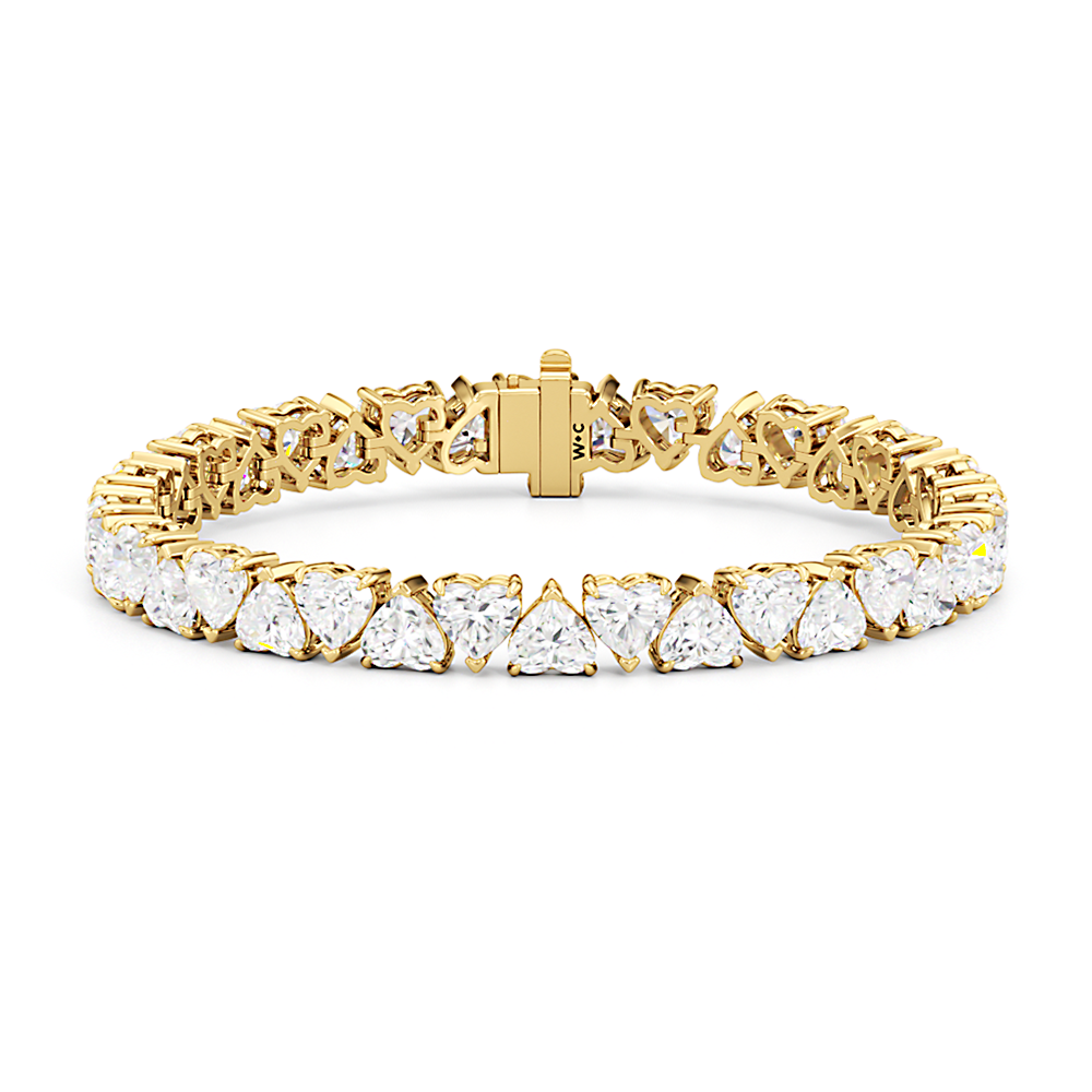 North-South Heart Shape Tennis Bracelet with Lab Cut Diamond in 14KT Yellow Gold view 1

