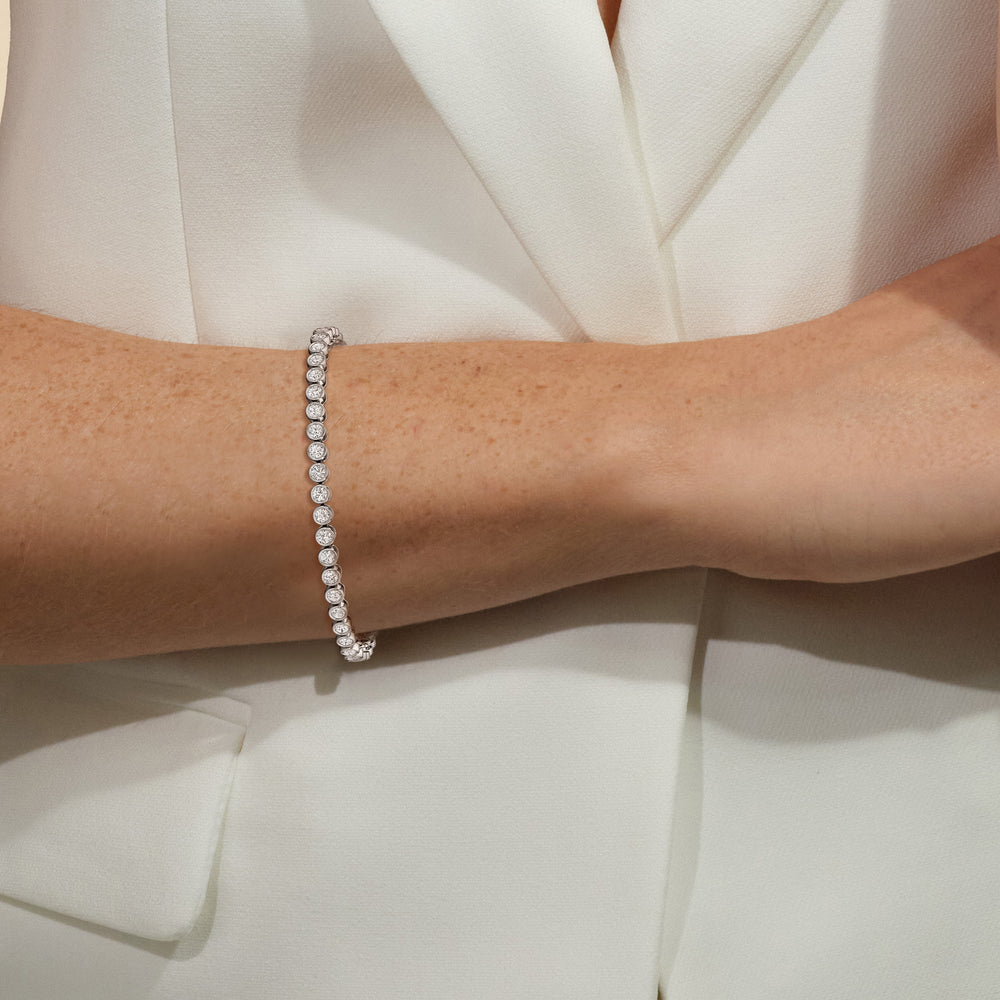 Bezel Set Round Lab Diamond Tennis Bracelet with 4 Cut Diamond in 14KT Yellow Gold view 5
