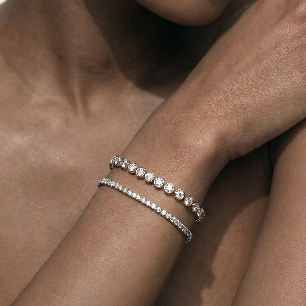 Bezel Set Round Lab Diamond Tennis Bracelet with 4 Cut Diamond in 14KT Rose Gold view 4
