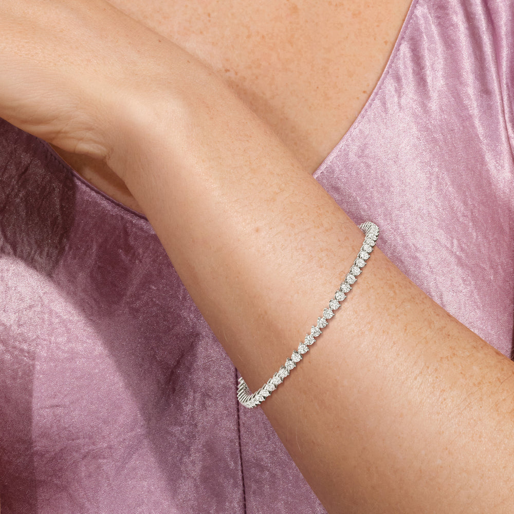 Contemporary 3-Prong Round Lab Diamond Tennis Bracelet with 3 Cut Diamond in 14KT White Gold view 3
