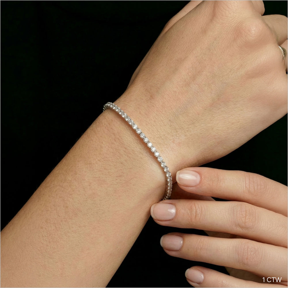Four Prong Lab Diamond Tennis Bracelet with 1 Cut Diamond in 14KT Yellow Gold view 3
