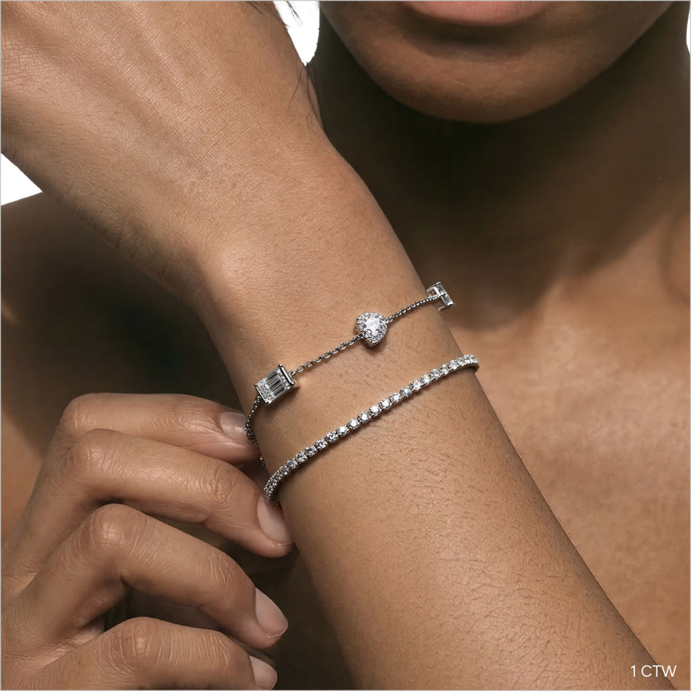 Four Prong Lab Diamond Tennis Bracelet with 1 Cut Diamond in 14KT Rose Gold view 4

