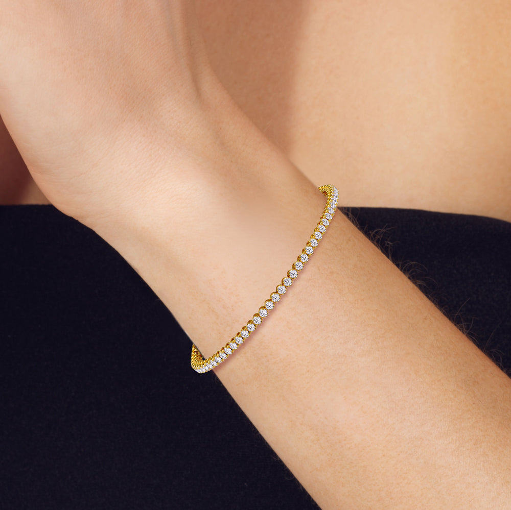 Four Prong Lab Diamond Tennis Bracelet with 2 Cut Diamond in 14KT Yellow Gold view 10
